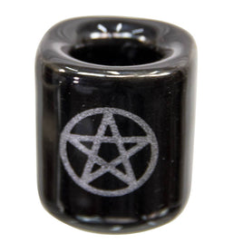Mini Black Ceramic Candle Holder with Pentacle