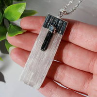 Selenite with Tourmaline Pendant | Selenite Jewelry