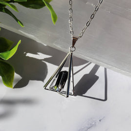 Silver Plated Pyramid Tourmaline Pendant