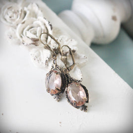 Rosé Champagne Faceted Glass Edwardian Drop Earrings