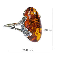 Cognac Amber Sterling Silver Flower Ring