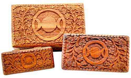 Triple Moon Carved Wooden Box