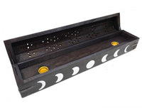 Moon Phase Wood Incense Box Burner - 12"L