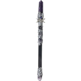 Amethyst Point Triple Moon Magick Wand-w/ Metal 10"L