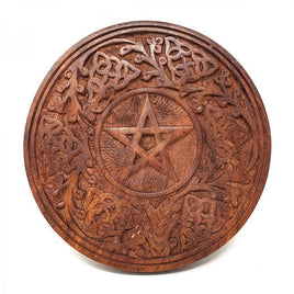 Pentagram 6" Wooden Altar Tile (Round)