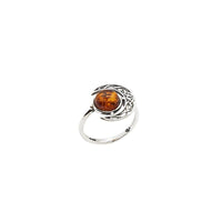 Celtic Cognac Amber Sterling Silver Moon Ring