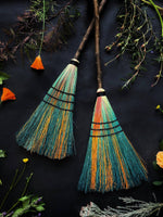 Pentacle Big Boss Witch Sweeper Broom - Black Ombré Wrap, Carved Ash Handle