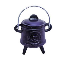 Triquetra Cast Iron Cauldron, Tall w/ Lid + Handle (4.5 in.)