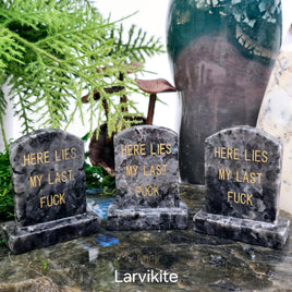 Crystal Tombstone - "Here Lies My Last F***" - Larvikite