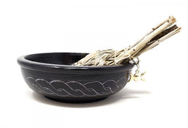 Black Soapstone Carved Bowl (5"D × 1.5"H)