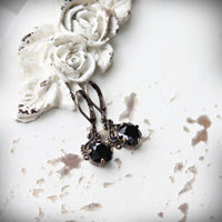 Black Cushion Cut Crystal Drop Earrings in Vintage Style