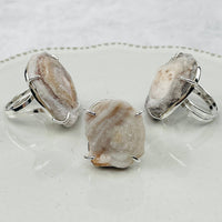 Silver Chalcedony Galaxy Druzy Crystal Ring