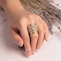 6 - Moonstone Cluster Brass Ring
