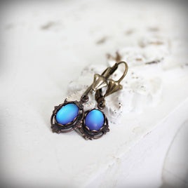 Lumina Frosted Blue Glass Petite Vintage Style Earrings