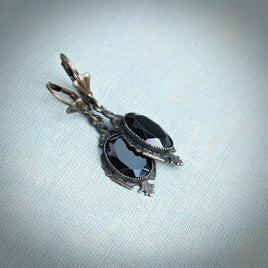 Edwardian Style Faceted Black Onyx Earrings