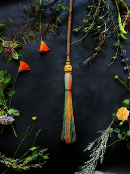 Malachite & Poppy / Black Cord / Mustard Woven Top - Cobwebber Broom