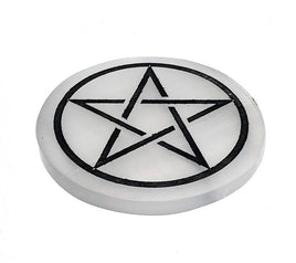 Pentagram Selenite Coaster / Altar Tile (3")