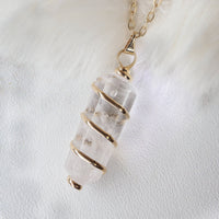 Gold Wrapped Clear Quartz Pendant - Clear Quartz Jewelry
