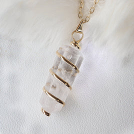 Gold Wrapped Clear Quartz Pendant - Clear Quartz Jewelry