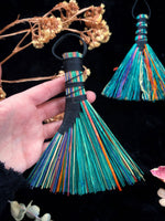Malachite with Black Cord - Hawk Tail, Hand-Dyed Altar Broom 5-6"