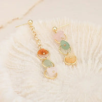Mismatched Three Stone Drop Earrings