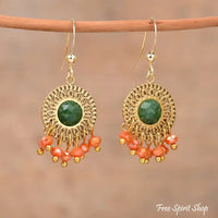 Natural African Green Jade Hand-Made Bohemian Earrings