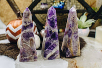 Crystal Amethyst Chevron Obelisks (300–400g)