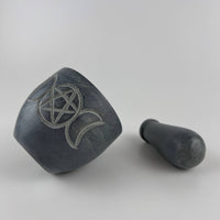 Triple Moon Pentagram Carved Soapstone Mortar & Pestle 2.75"