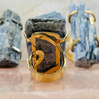 Blue Kyanite Rod Ring - Gold Band