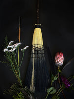 Pentacle Big Boss Witch Sweeper Broom - Black Ombré Wrap, Carved Ash Handle