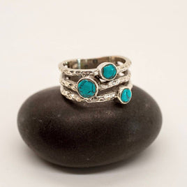 7 - Turquoise Ripple Sterling Silver Ring