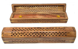 Carved Wood Incense Box Burner - 12"L