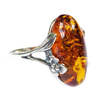 Cognac Amber Sterling Silver Flower Ring