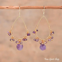 Natural Amethyst Crystal Bead Hand-Made Drop Earrings