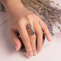 7 - Labradorite Bar Brass Ring