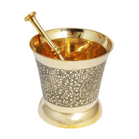 Brass Mortar & Pestle Set with Carving (4")