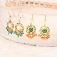 Natural African Green Jade Hand-Made Bohemian Earrings