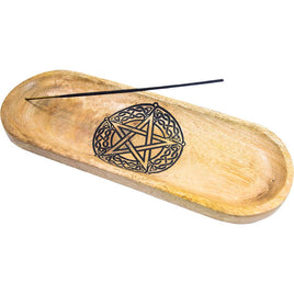 Oval Pentacle Wood Incense Holder 4"x11"