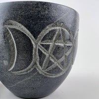 Triple Moon Pentagram Carved Soapstone Mortar & Pestle 2.75"