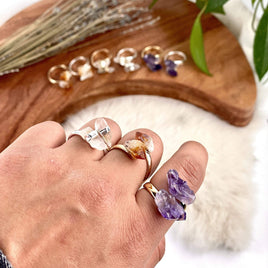 Silver / Crystal Quartz Double Point Ring