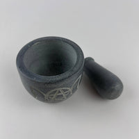 Triple Moon Pentagram Carved Soapstone Mortar & Pestle 2.75"