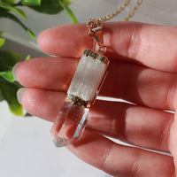 Selenite Pendant With Crystal Point Gold Plated